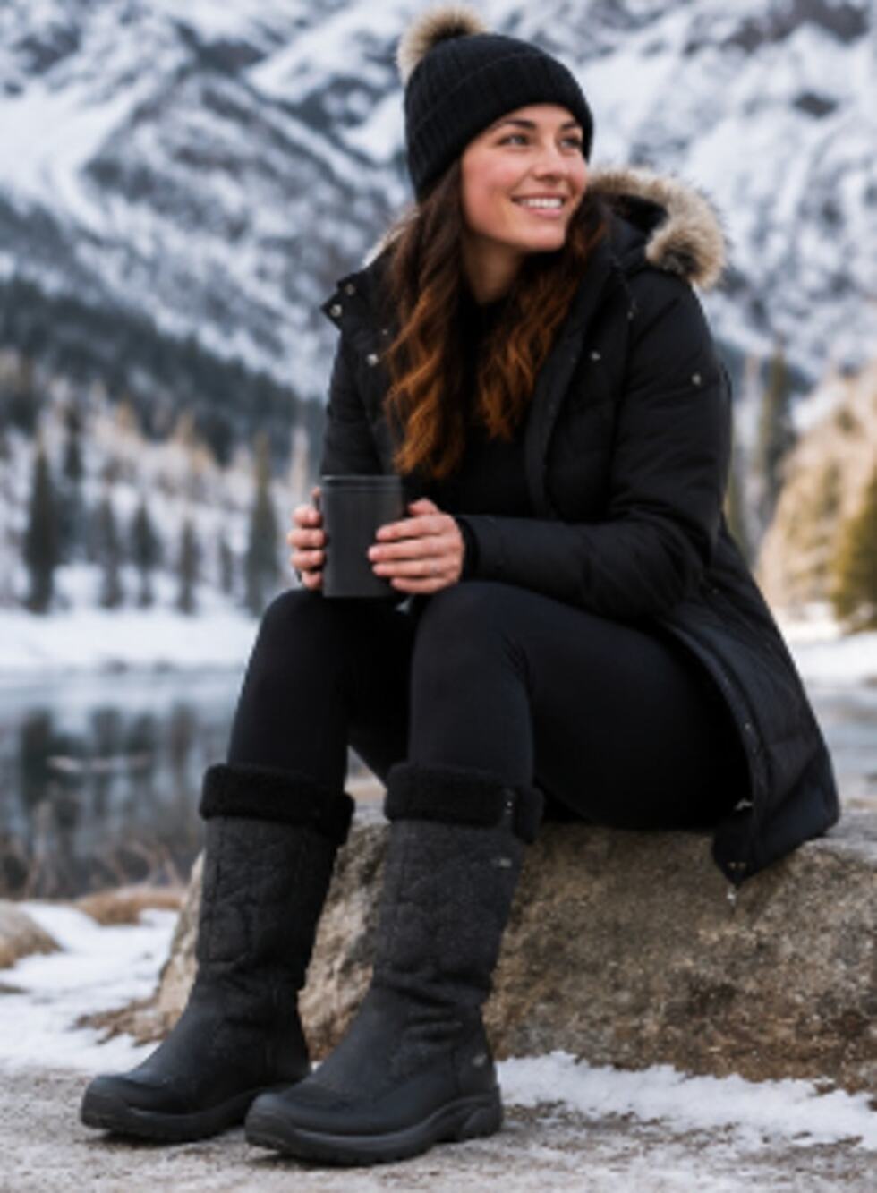 KEEN Hofn Winter Boots Women's 8.5 Black Quilted Faux Shearling Insulated